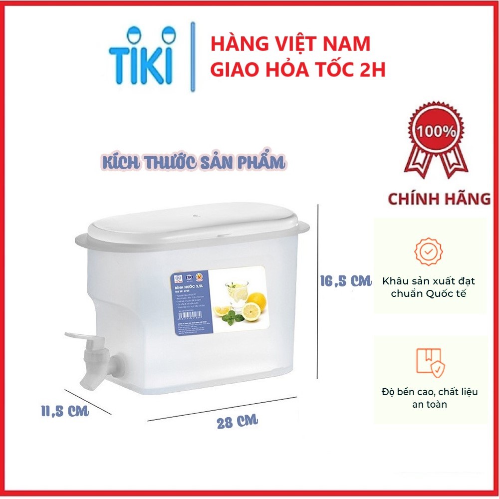 Bình đựng nước có vòi 3,5L Việt Nhật , Bình đựng nước trà, nước trái cây để trong tủ lạnh- Hàng chính hãng 