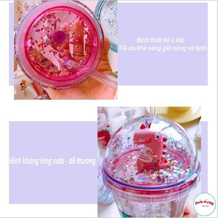 Bình Nước Khủng Long 3D Kim Tuyến Dung Tích 500ml Dễ Thương 00653