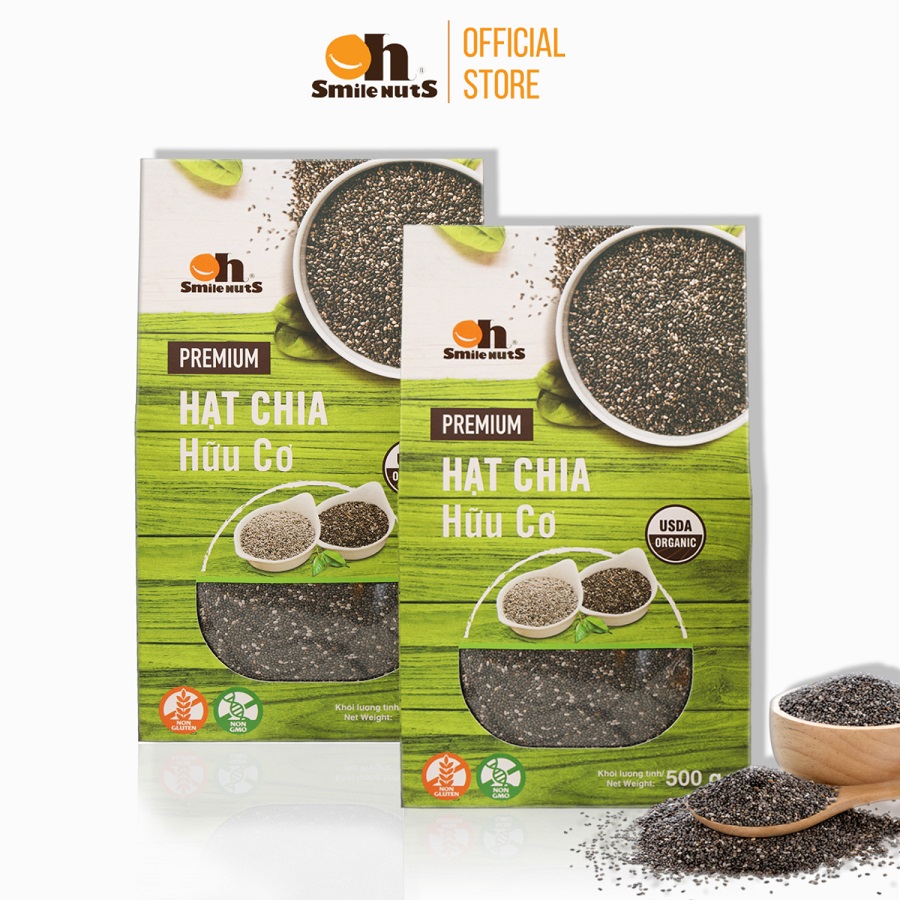 Combo 2 hộp Hạt Chia Đen Hữu Cơ Smile Nuts 500g - Nhập khẩu từ Nam Mỹ (Hạt Chia 100% Organic, hạt sáng, nở đều, không lẫn tạp chất)