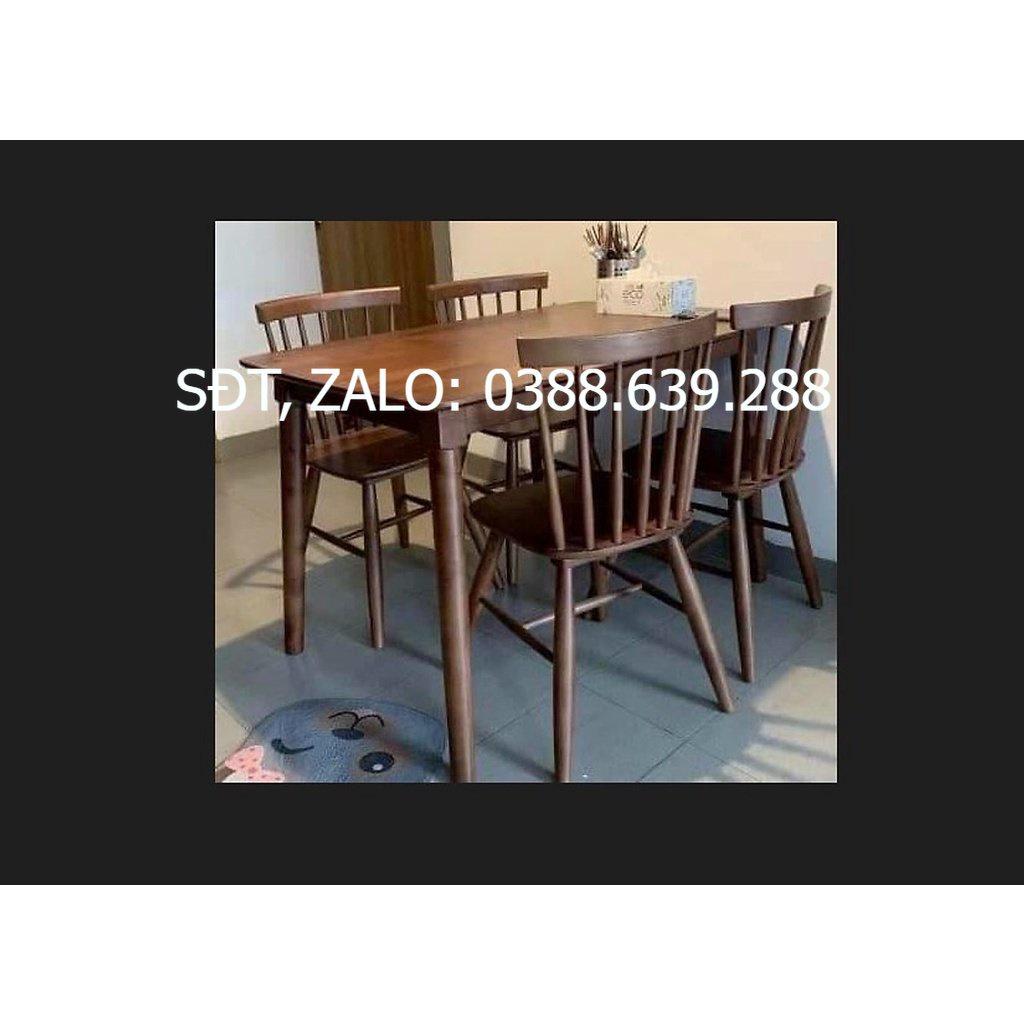 Bàn ghế ăn gỗ cao su (bàn 120cm chân tròn+4 ghế bảy nan)
