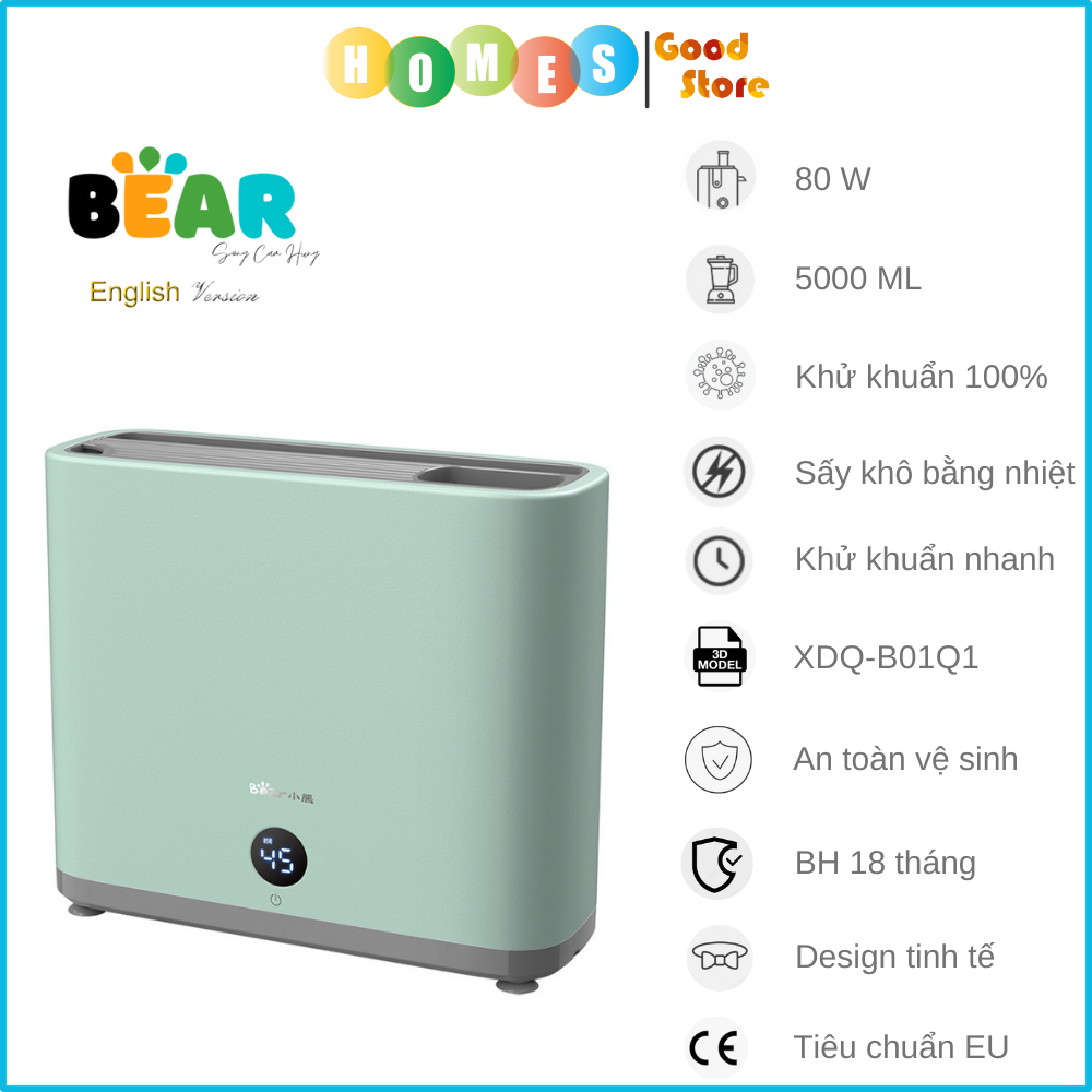 Máy Khử Trùng Dao Thớt Đũa BEAR XDQ-B01Q1 Kiêm Sấy Khô Khử Khuẩn Tia UV 100% Vi Khuẩn Có Hại Công Suất 80 W- Hàng Chính Hãng