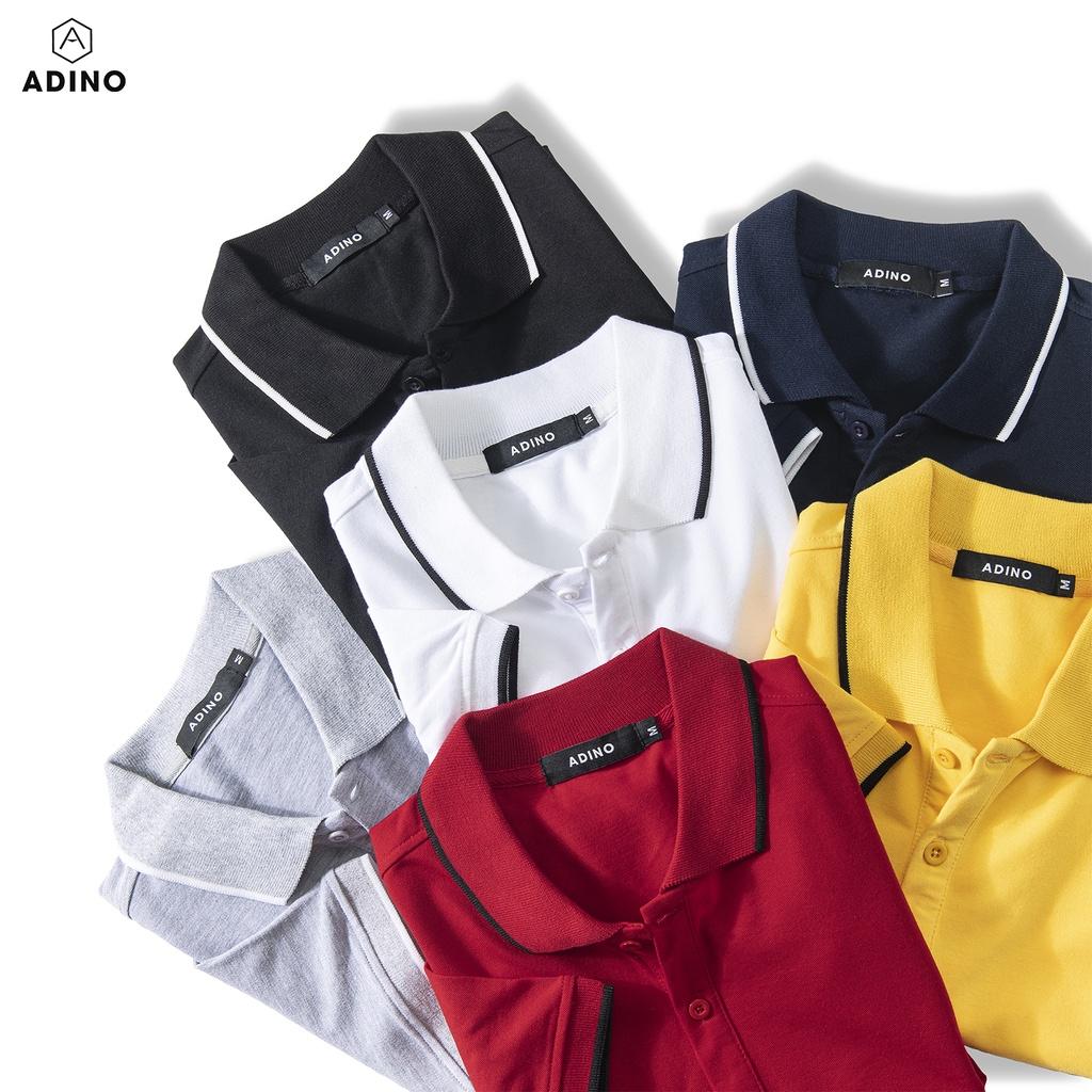 Áo polo nam ADINO màu ghi xám phối viền vải cotton co giãn dáng công sở slimfit hơi ôm trẻ trung AP72