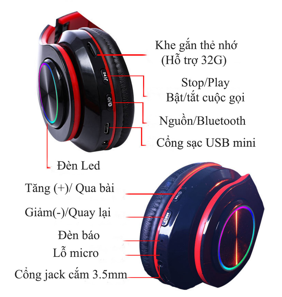 Tai Nghe Bluetooth BONKS-B39, Tai Nghe Chụp Tai Siêu Bass Cực Ấm, Có Hổ Trợ Thẻ Nhớ, FM - Tặng Dây jack 3.5mm, Hàng Chính Hãng