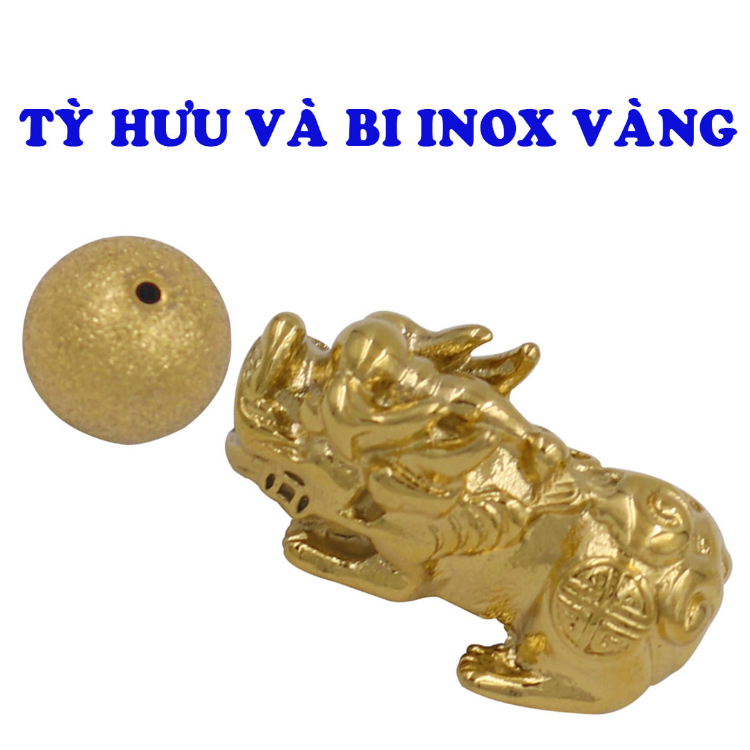 Chuỗi đeo tay đá kim sa 16 ly charm tỳ hưu và bi inox vàng, chuỗi hạt size XXL, vòng chuỗi đeo tay size lớn, vòng chuỗi phong thủy size lớn