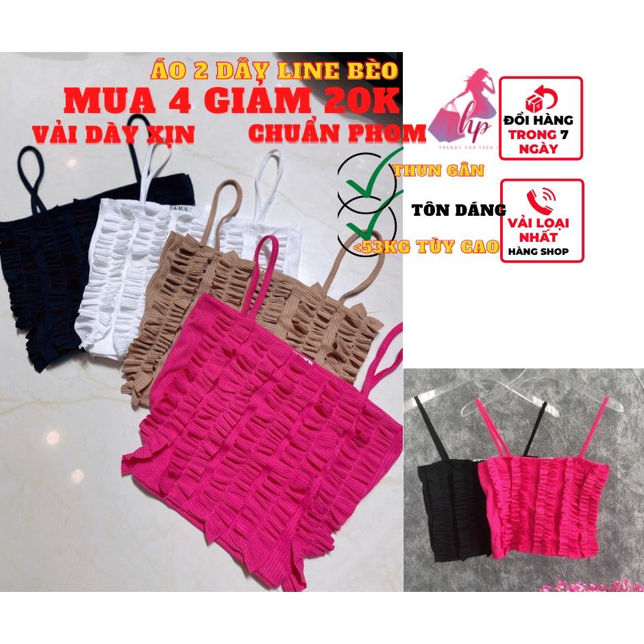 Áo 2 dây nữ kiểu line bèo croptop đẹp ôm body thun gân màu trắng đen cực dễ thương hàn quốc A110