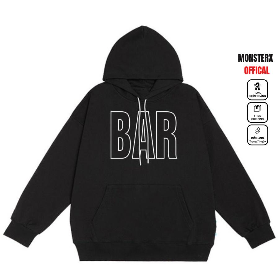 Áo mũ Hoodie Unisex MonsterX BAR form rộng 3 màu nỉ bông cặp đôi nam nữ Oversize Ulzzang thu đông