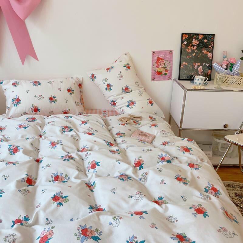 Bộ Chăn Ga Gối Cotton living Cotton 100% Hàng Nhập Khẩu Cao Cấp 4 Món Hoa Nhí Vintage