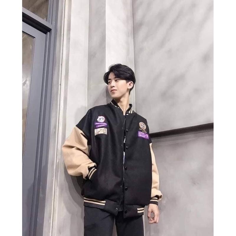 Áo Khoác Nỉ Ngoại Bomber In Hình Chú Bé 3 Màu Đen - Be - Xanh , Khoác Nỉ Bóng Chày Unisex Nam Nữ