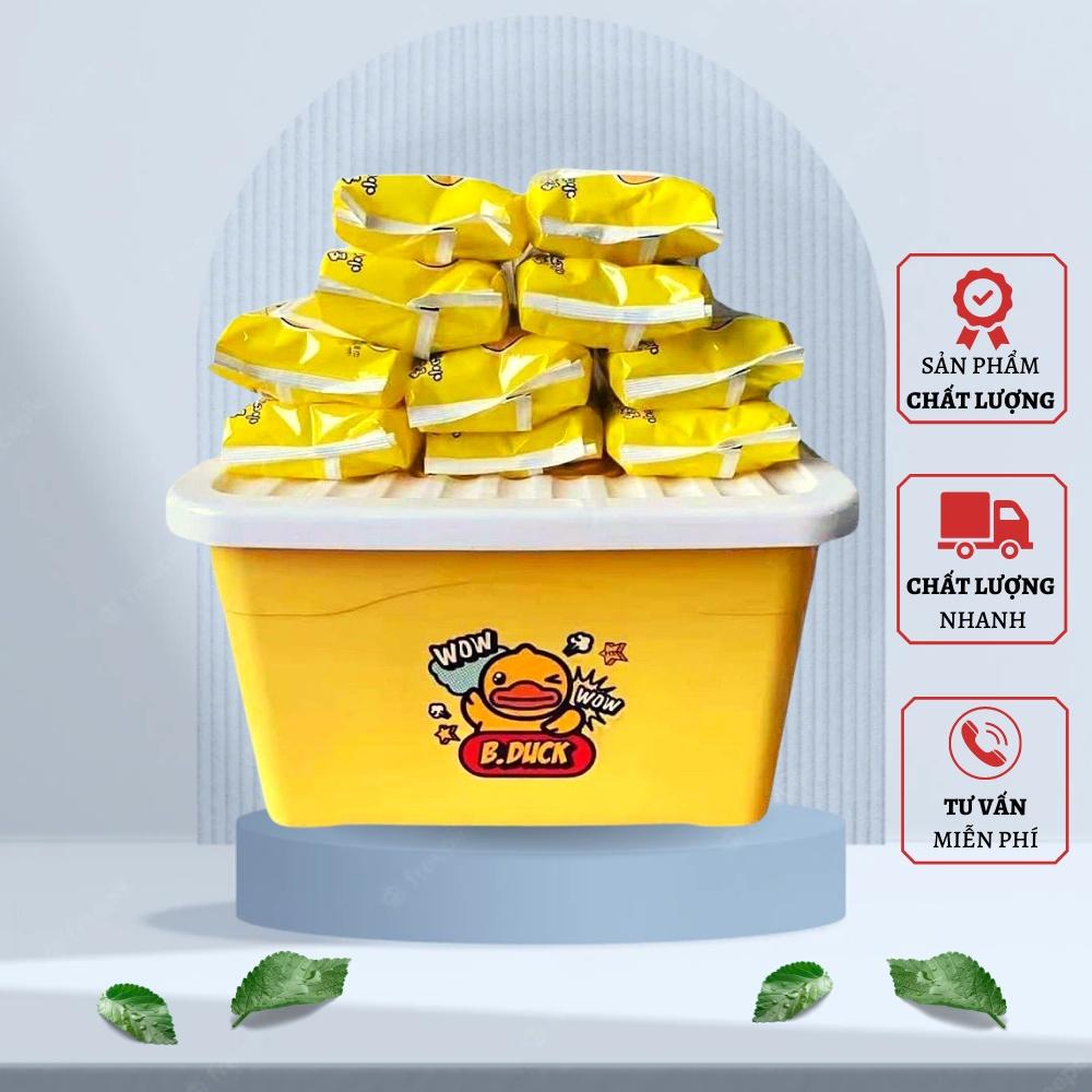 Thùng 10 Gói Khăn Giấy Ướt Vịt Vàng, Con Ong Vàng Tiện Dụng Tặng Thùng Nhựa Xinh Xắn, An Toàn Cho Bé