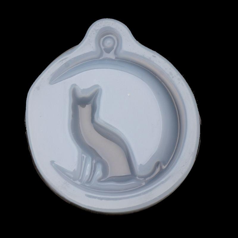 Khuôn Silicone Làm Mặt Dây Chuyền Hình Mèo Ngồi Trên Mặt Trăng Handmade