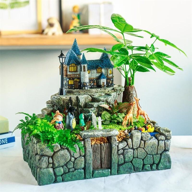 Chậu composite trồng cây mini bonsai sinh động lạ mắt