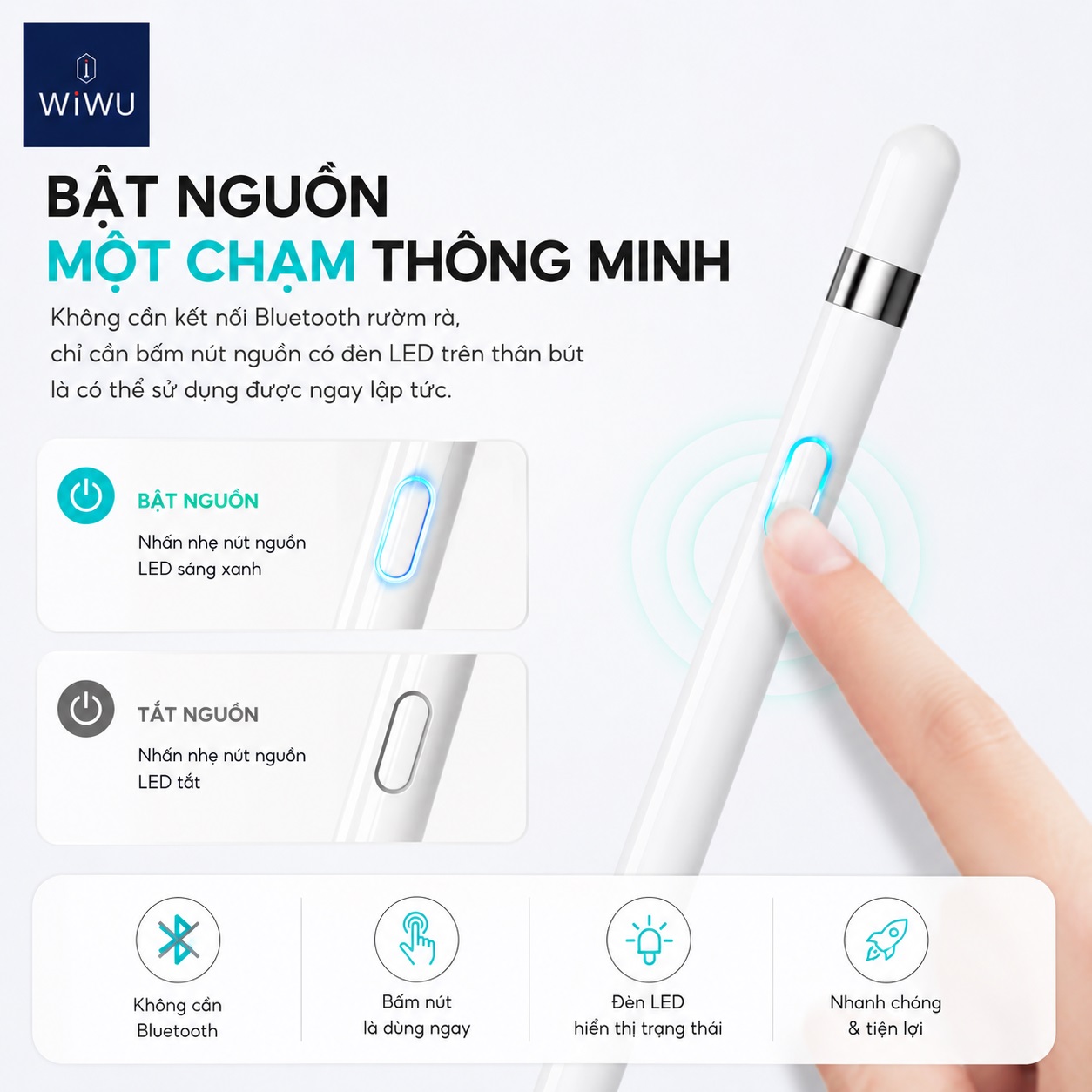 Bút cảm ứng đa năng thông minh tương thích mọi dòng máy bật là viết đầu bút 1.45mm WIWU Picasso P339 tương thích iPhone iPad Androids Windows Pin 10h, Bật Là Dùng - Không Cần Bluetooth, Viết Tự Nhiên, Vẽ Mượt Mà, Tương Thích Đa Thiết Bị - Hàng nhập khẩu