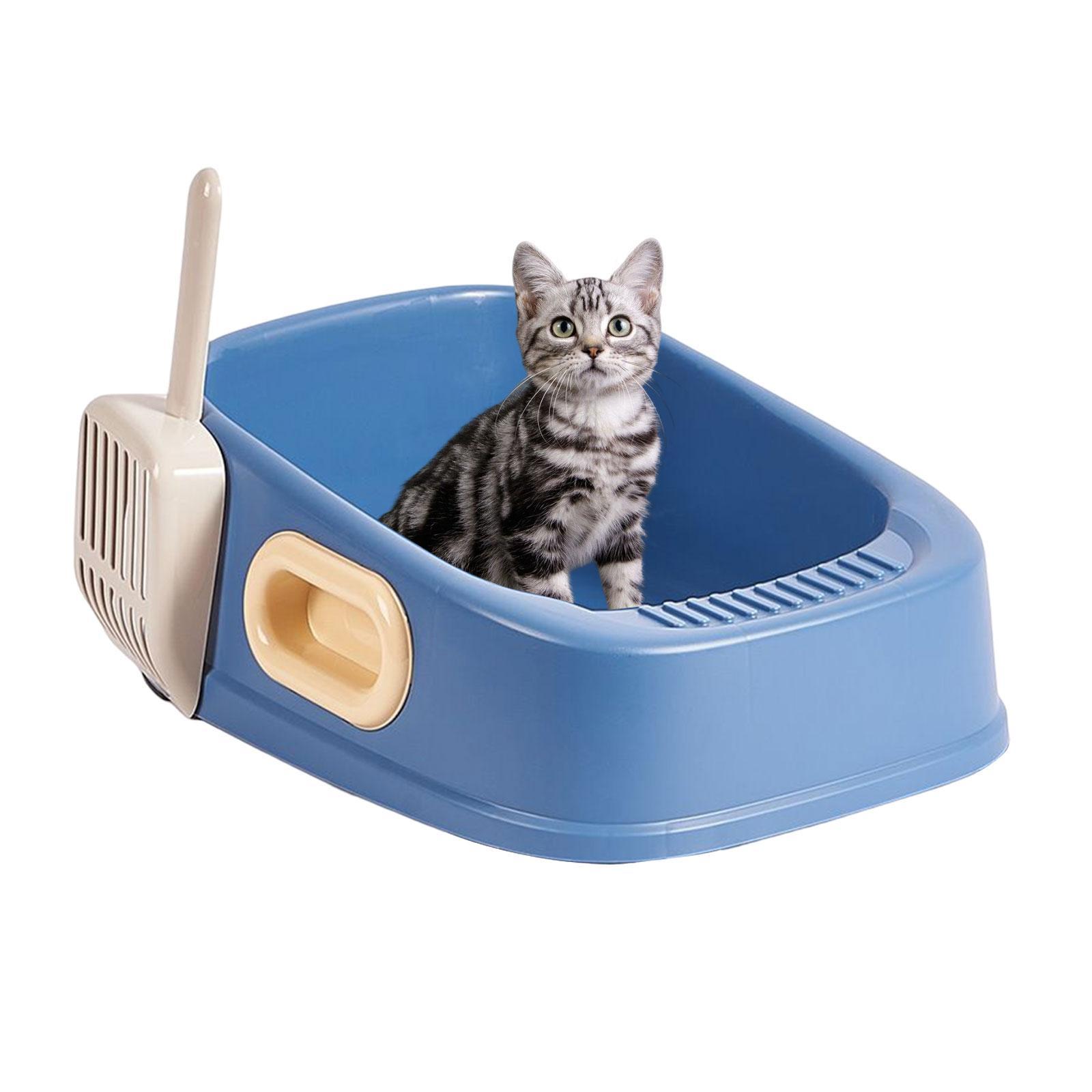 Cat Litter Tray Kitten Litter Pan Semi Closed Nonstick Large Litter Container Bedpan Open Top Pet Litter Box for Small Animals