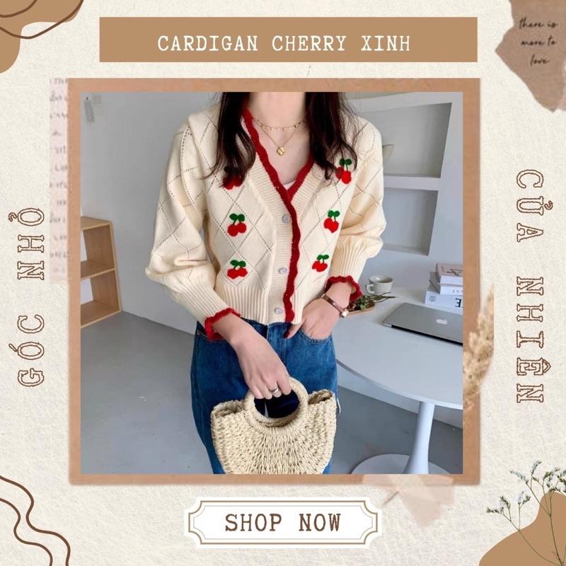 Áo Khoác Cardigan Nữ Dáng Ngắn Len Đan Thêu Cherry (ẢNH THẬT+VIDEO)