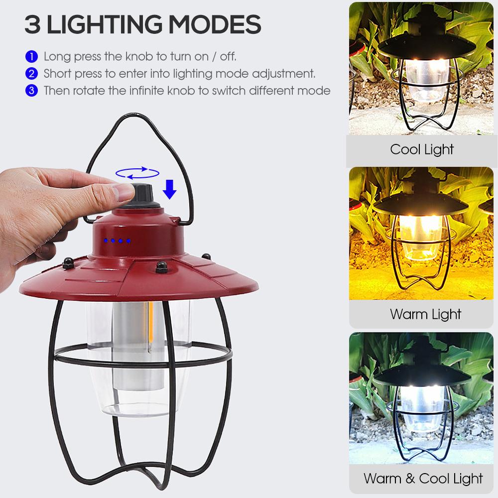 USB Recharegable Camping Lantern Hanging Tent Light for Outdoor Camping Fishing Backpacking