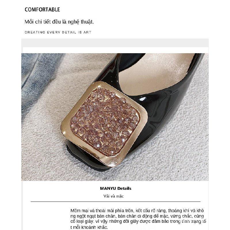 High Heels Women Chunky Heel Square Toe Women's Shoes New Women's Shoes Square Buckle Rhinestone Shallow Mouth High Heel Pumps Work Shoes Women