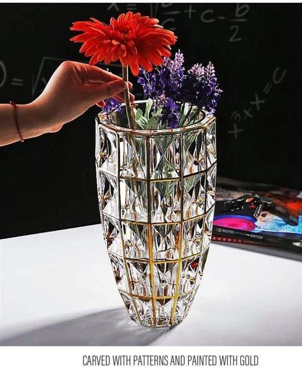 LỌ HOA THỦY TINH CAO 28 CM KIM CƯƠNG VIỀN VÀNG CAO CẤP