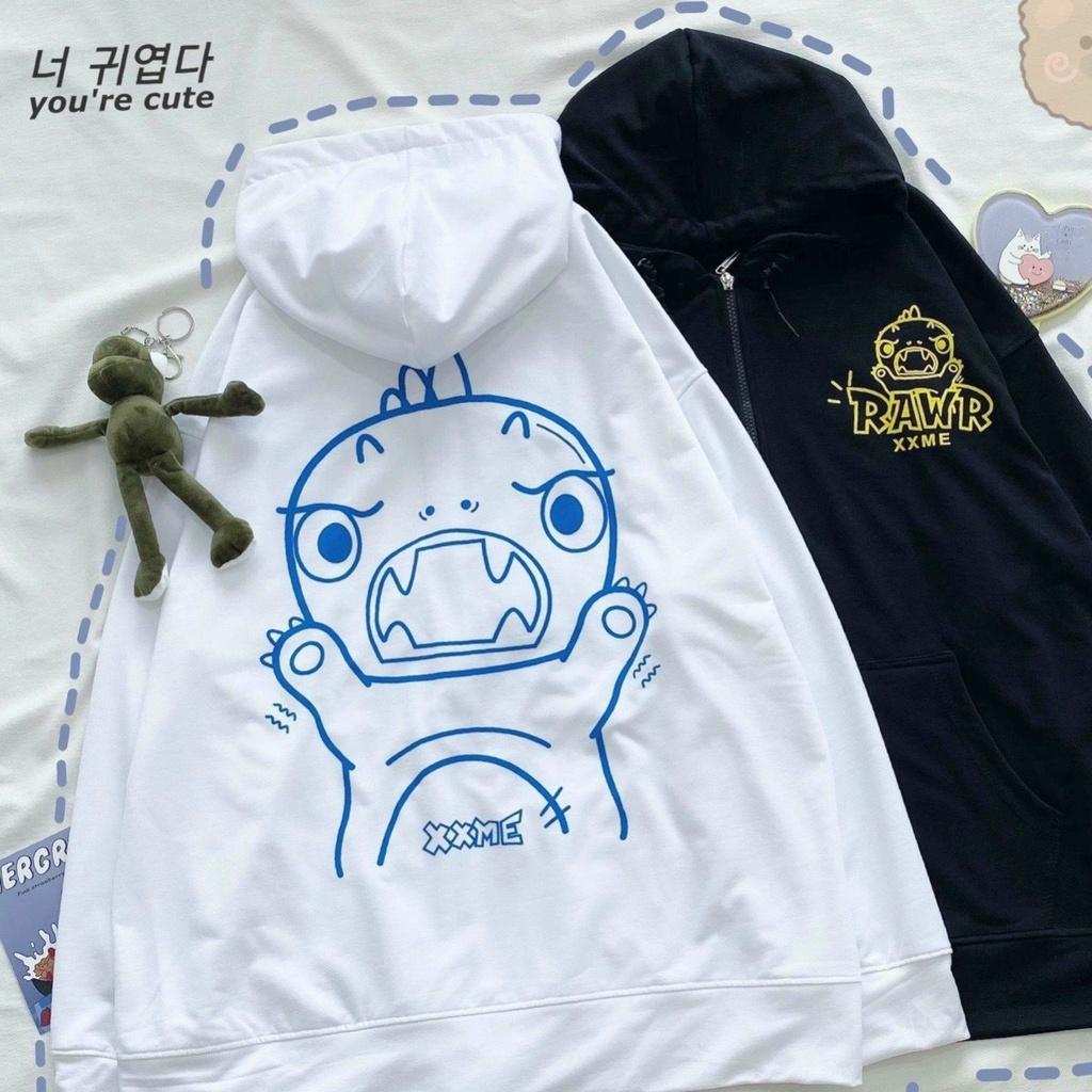 Áo khoác hoodie nam nữ thun nỉ ngoại in khủng long hoạt hình màu sắc năng động,ÁO HOODIE NỈ NGOẠI FORM RỘNG BAO ĐẸP, CHẤT IN HÌNH KHỦNG LONG,nỉ ngoại ulzzang nam nữ