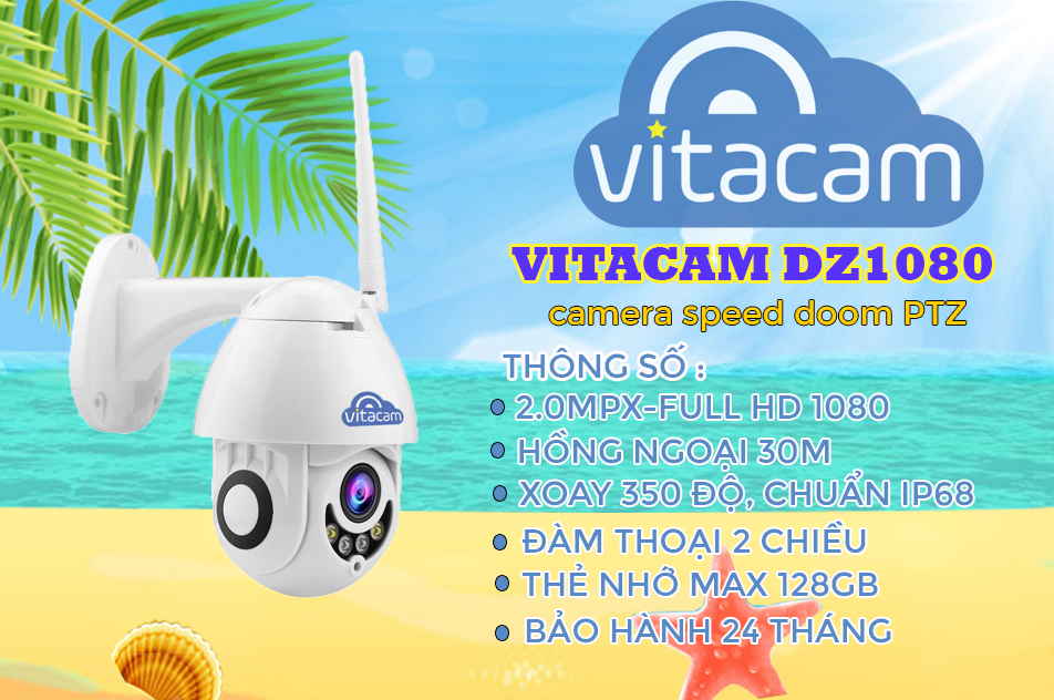 Camera ngoài trời vitacam DZ1080 S xoay 350 độ, đàm thoại 2 chiều, chống lóa ,chống nước chuẩn ip 68 - Hàng Chính Hãng