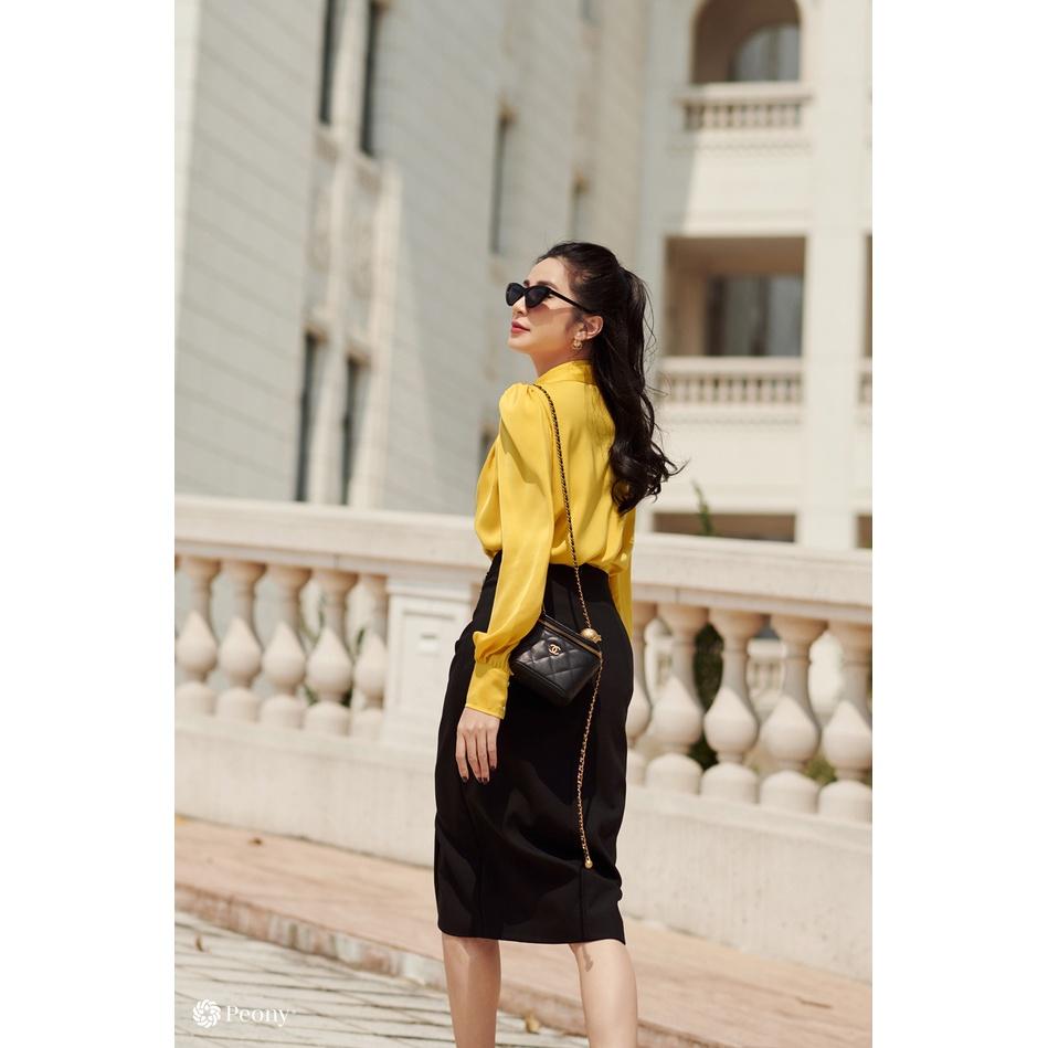 Áo sơ mi nữ cổ đức công sở tông vàng rực rỡ, cổ khoét tinh tế, vai bồng tiểu thư Peony - TENSIA TOP