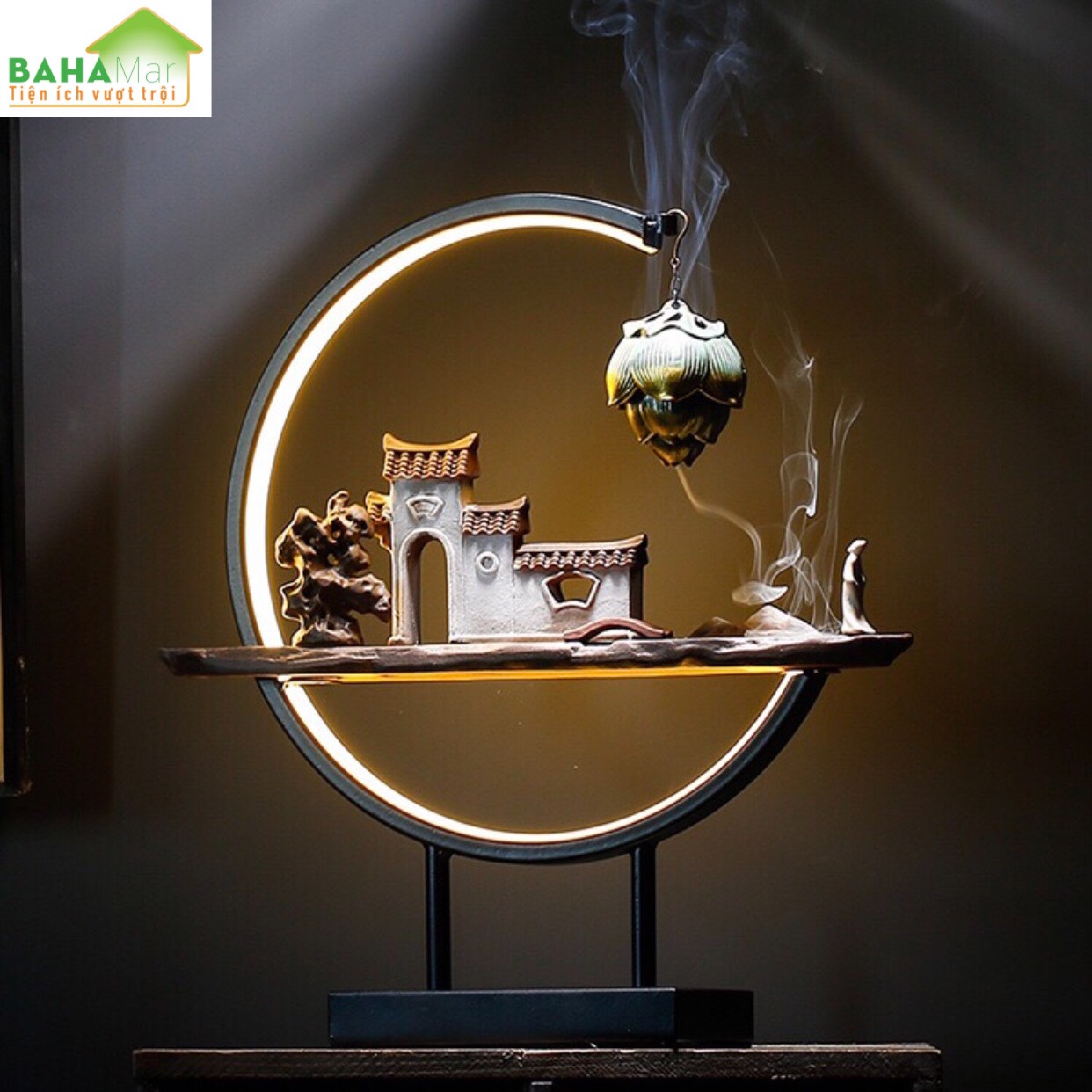 ĐÈN LED ĐỐT HƯƠNG TRẦM TREO NGƯỢC TẠO DÒNG CHẢY THÁC KHÓI HUYỀN ẢO "BAHAMAR" đốt nụ trầm tạo không khí trong lành, tâm trạng tĩnh tại, làm giảm bớt lo lắng, v. v...