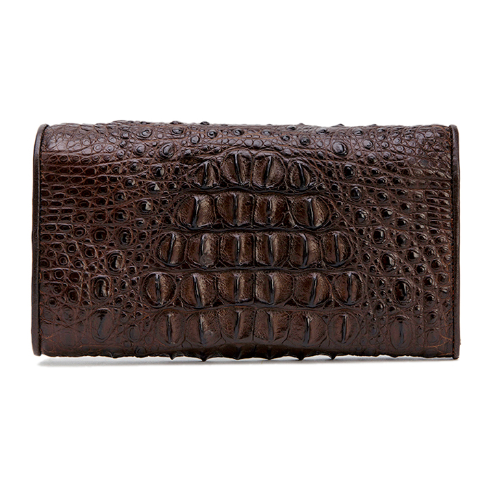 Bóp nữ da cá sấu Huy Hoàng 3 gấp nguyên con màu vàng bò, đen, nâu đỏ, nâu đất HT3204-05-06-19