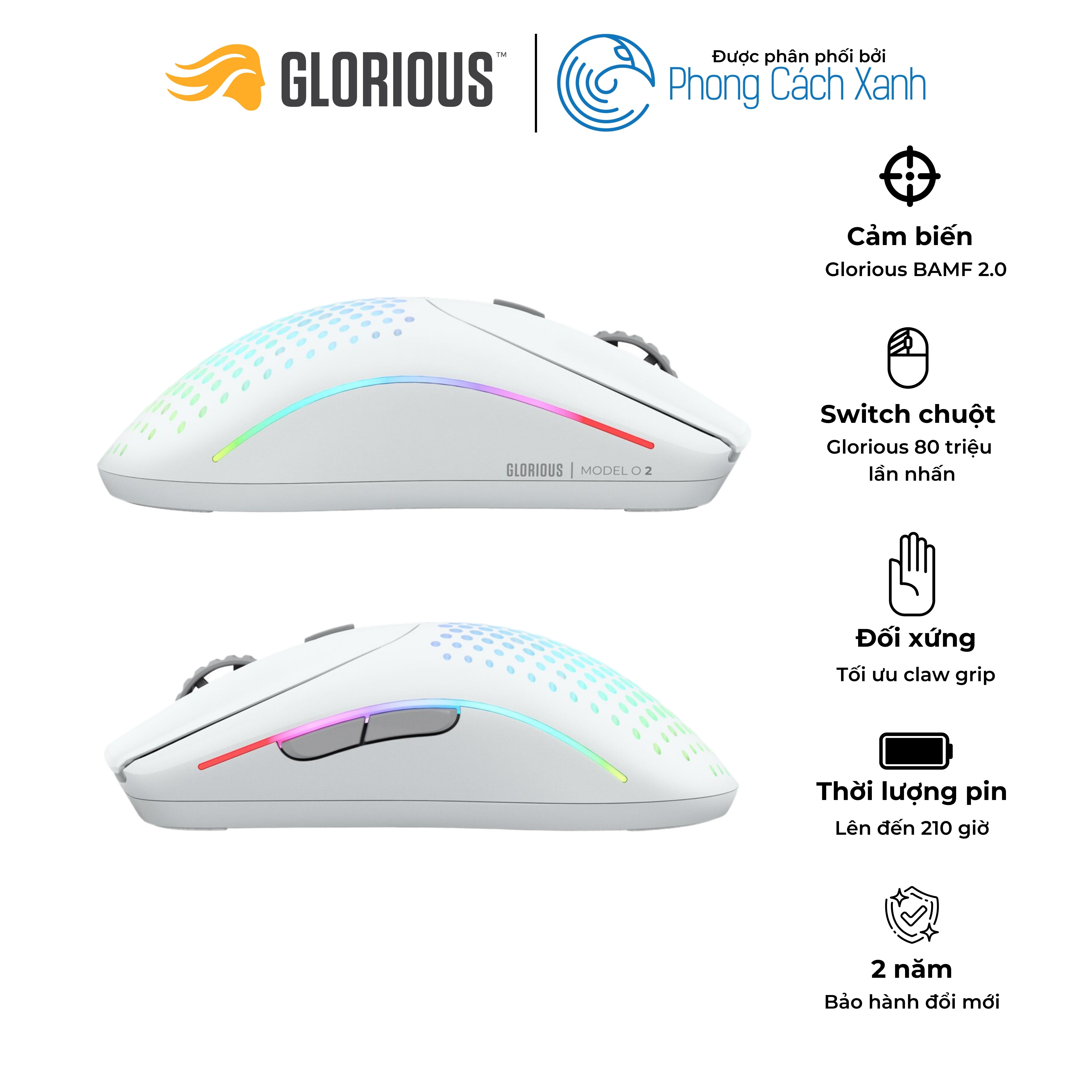 Chuột không dây siêu nhẹ Glorious Model O 2 Wireless | Matte - Hàng Chính Hãng