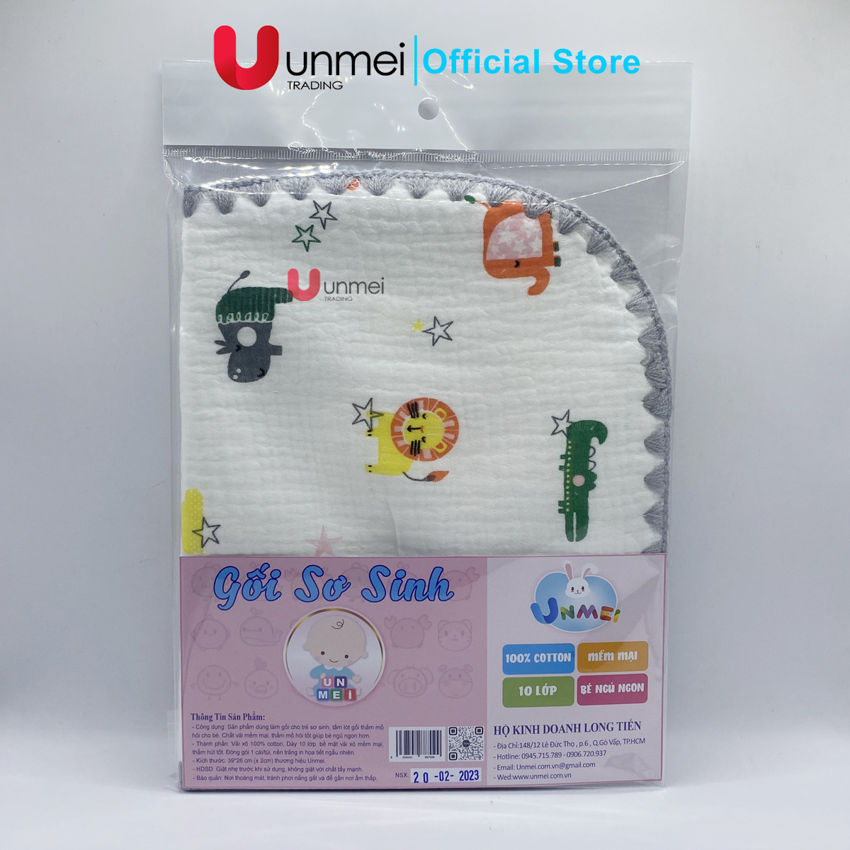 UNMEI - Gối Xô Sơ Sinh, Gối Xô Sợi Tre Mềm Mịn 10 Lớp 100% Cotton Cao Cấp Thấm Hút Mồ Hôi Cho Bé Sơ Sinh