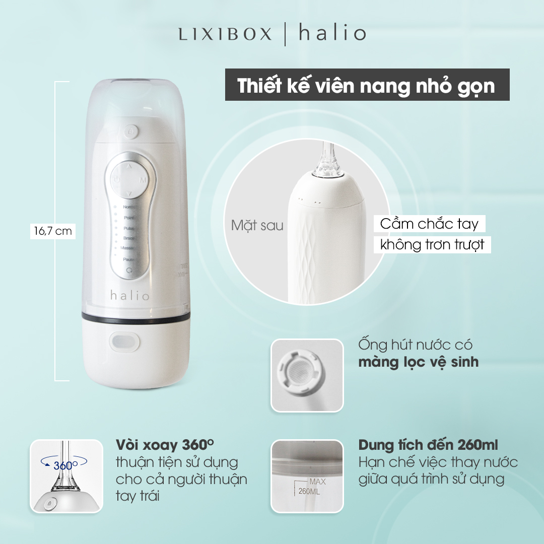 Combo Máy Tăm Nước Cầm Tay 6 Chế Độ Halio Và Set 7 Miếng Dán Trắng Răng An Toàn Ít Ê Buốt