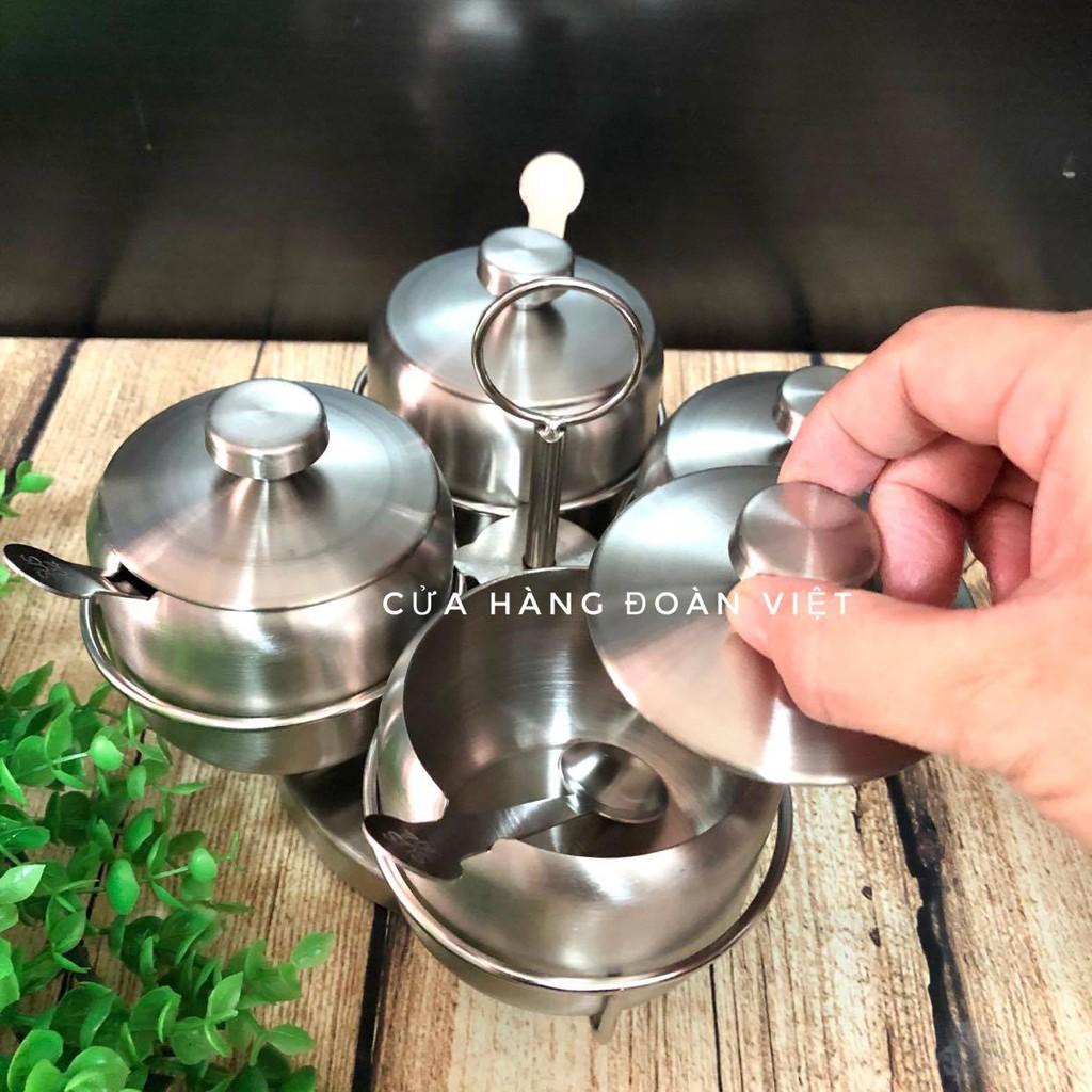 Bộ Hủ Đựng Gia Vị Nhà bếp , Lọ Đựng Gia Vị - Inox 304 Cao Cấp - 4 Hủ Kèm Khay Đựng . Đồ dùng nhà bếp