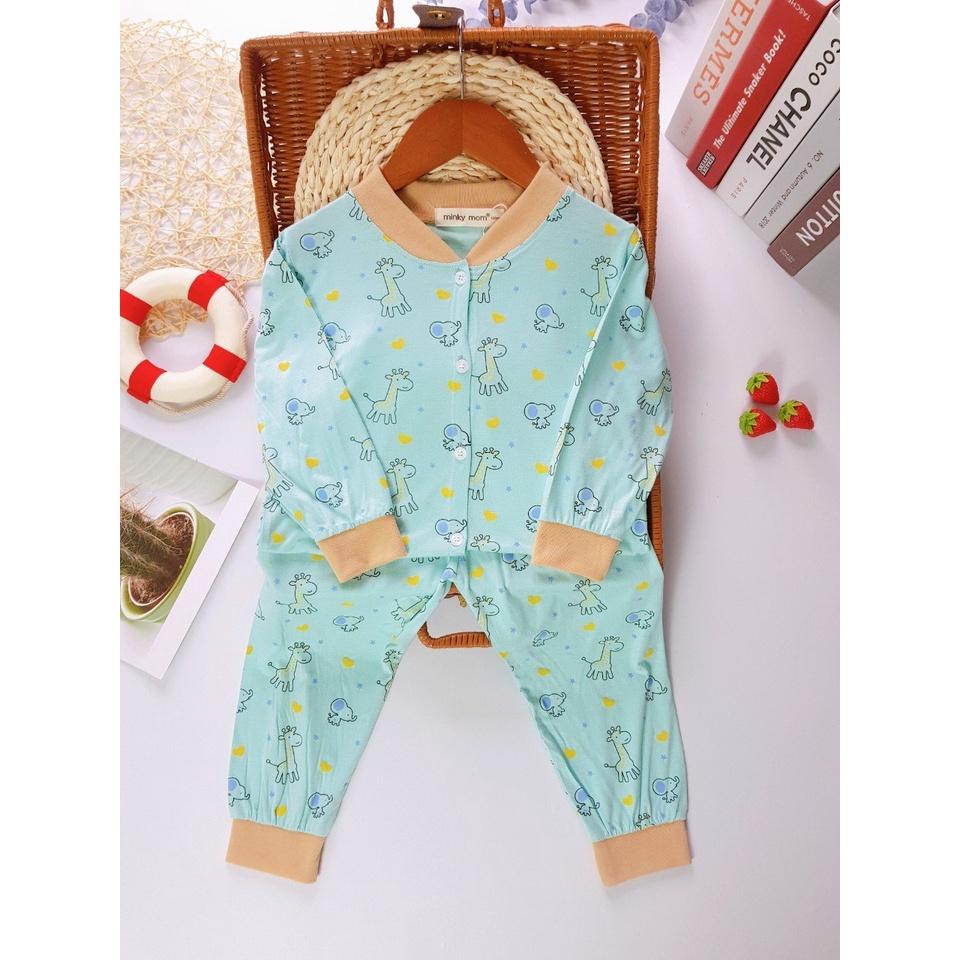 Bộ dài tay thun lạnh Nút Cài Giữa hươu cao cỏ Minky Mom cho bé trai bé gái từ 7-19kg