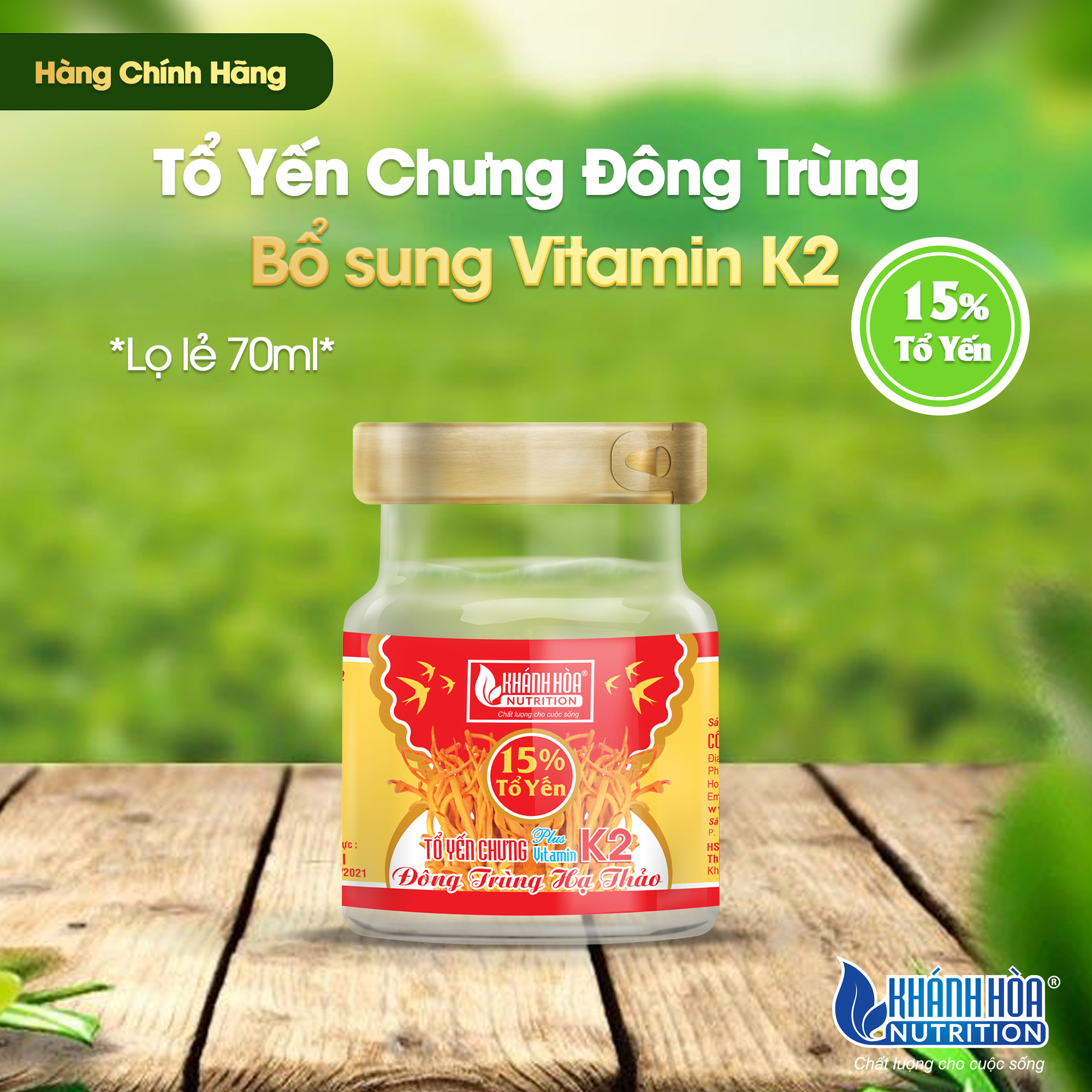 Tổ Yến Chưng Đông Trùng Hạ Thảo 15% Tổ Yến Bổ Sung VITAMIN K2 Khánh Hòa Nutrition - Lọ 70ml