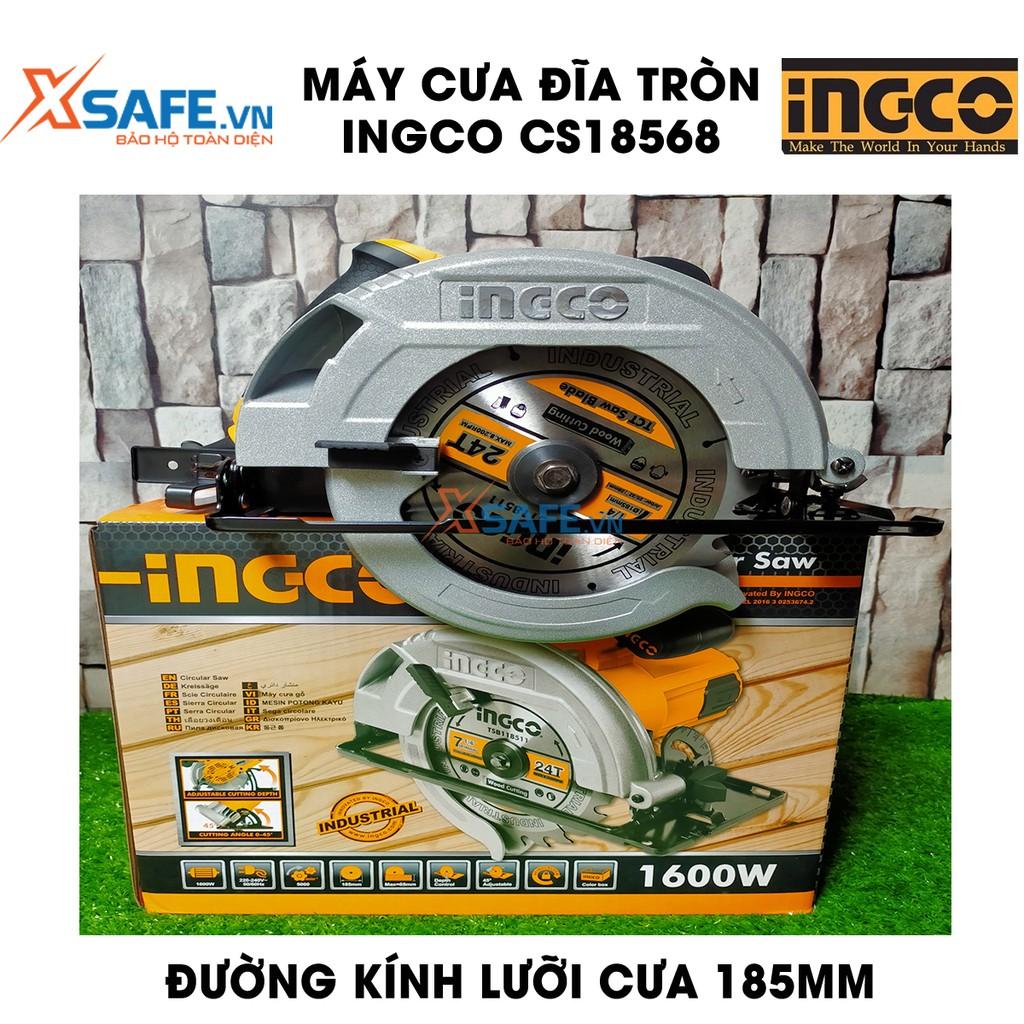 Máy Cưa đĩa tròn INGCO CS18568 kèm theo 1 lưỡi cắt 185mm và 1 bộ than, công suất 1600W, tốc độ không tải 5000rpm