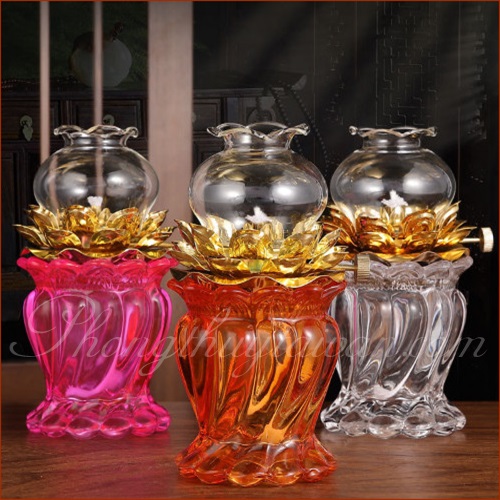 Đèn dầu bàn thờ Hổ Phách Thủy Tinh tráng men 7.5cm*15cm
