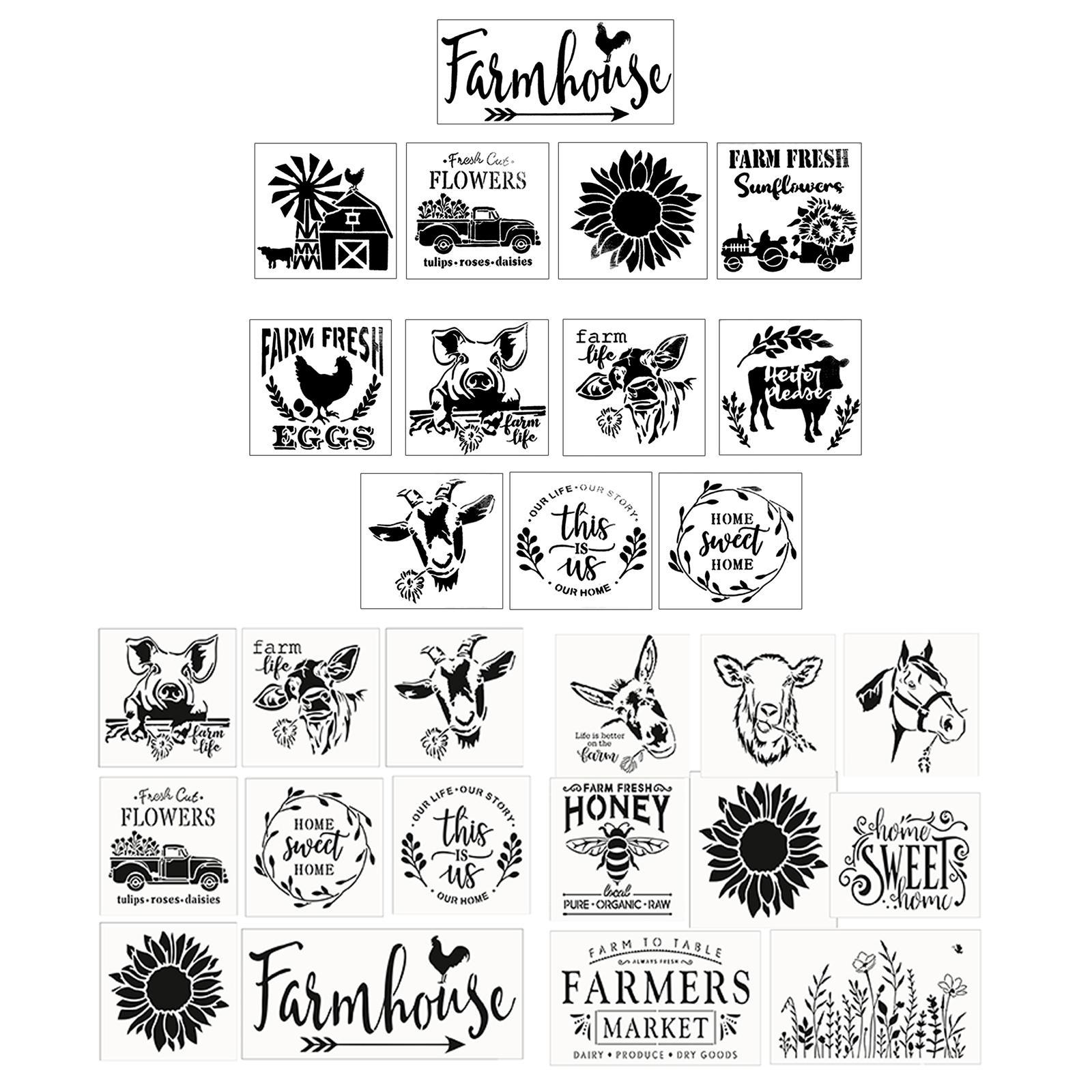 Farm Style Stencil Drawing Painting Templates for DIY Projects Birthday Party Decor