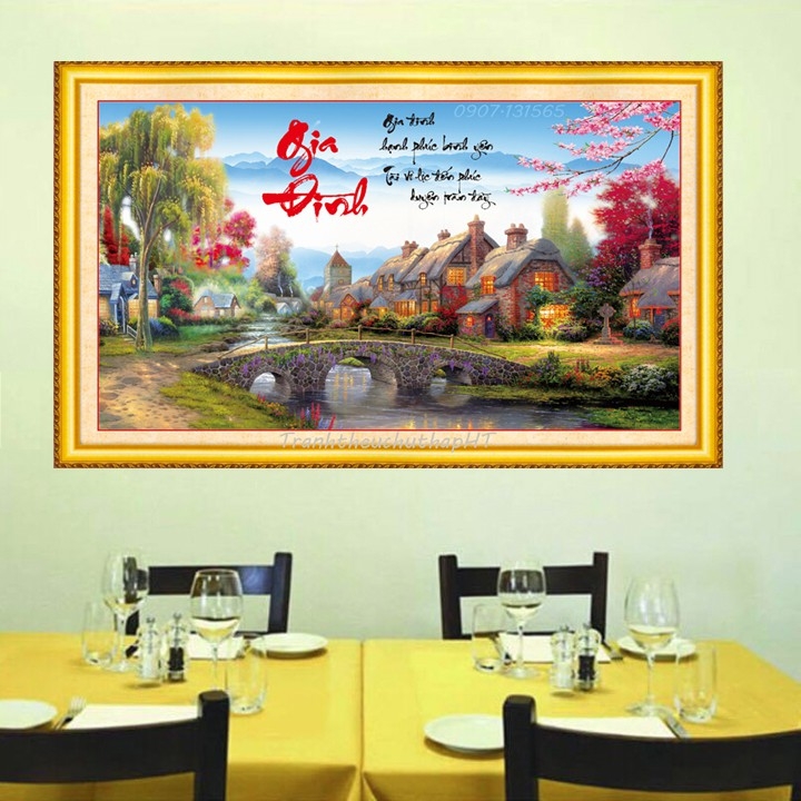 Tranh đính đá Gia đình hạnh phúc - chưa đính