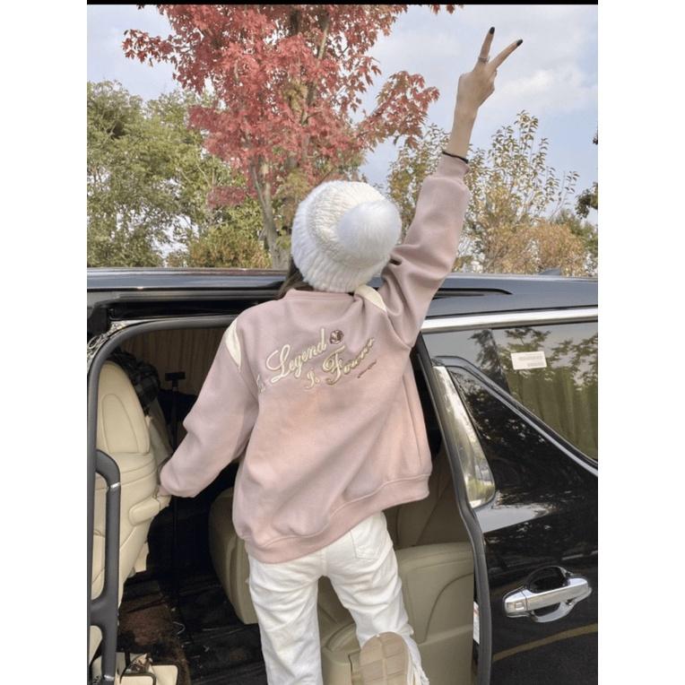Áo Khoác Hoodie Nữ Màu Hồng Bomber Nút Bấm Cực Dễ Thương Trẻ Trung Cá Tính Siêu Hot