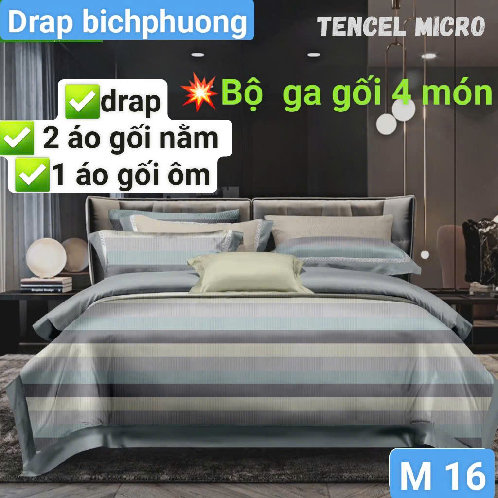 Bộ drap gối Tencel vải Hàn Quốc , đỉnh cao mát , mềm mại { drap và 3 áo gối}
