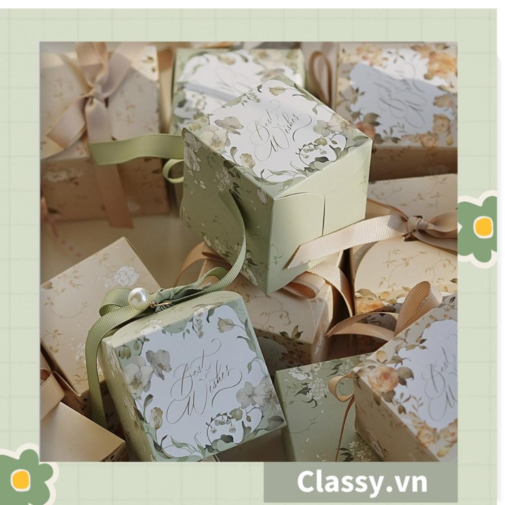 Hộp quà tặng tự gấp đính kèm ruy băng, đựng kẹo cưới, quà cảm ơn, màu đỏ thanh lịch Q1709