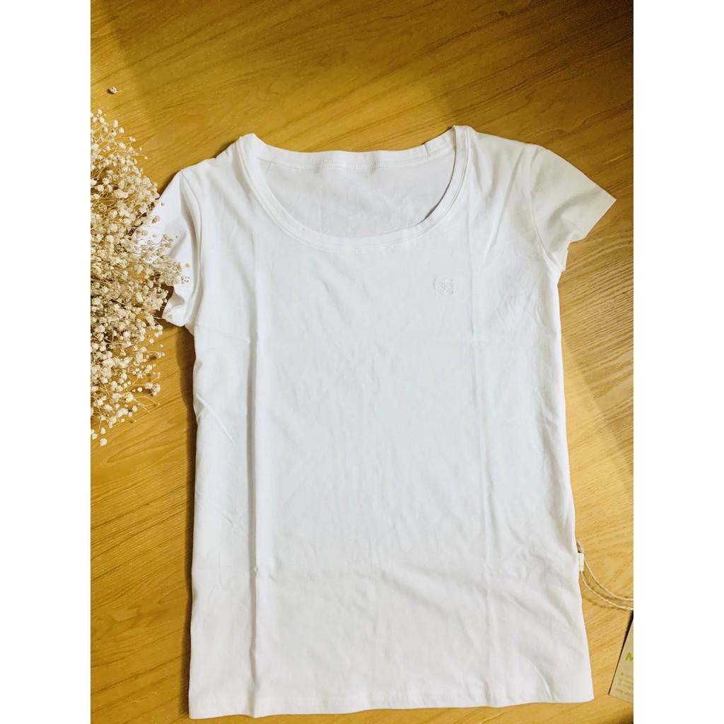 Áo phông nữ sợi bông hữu cơ màu trắng ngà nhãn thêu chìm - Organic and Natural Life by Mimi