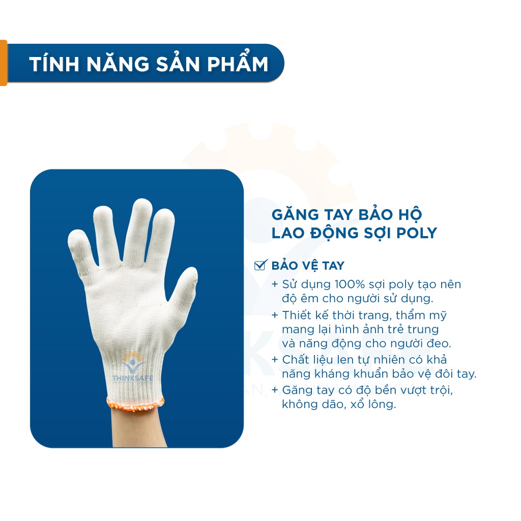 Găng tay lao động sợi Poly Thinksafe, bao tay đa dụng, bảo vệ tay chống trơn trượt thao tác linh hoạt, thoáng khí - 50g