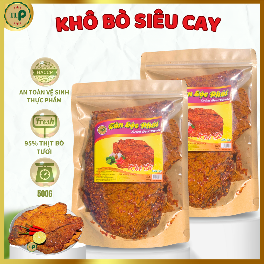 KHÔ BÒ MIẾNG SIÊU CAY TÂN LỘC PHÁT 1KG - COMBO 2 BỊCH 500G