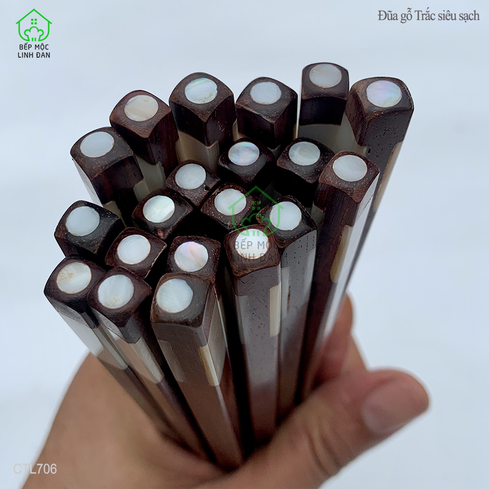 (5 Đôi) Đũa ăn cơm xuất Hàn gỗ trắc ốp xà cừ 2 cạnh siêu sạch (CTL706-5)