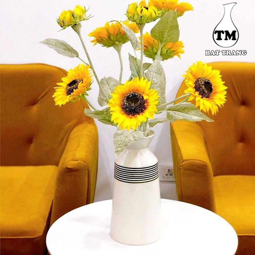 Bình Cắm Hoa Gốm Sứ Cao Cấp - Lọ hoa Men Mát Kẻ Đen - Xưởng Gốm TM