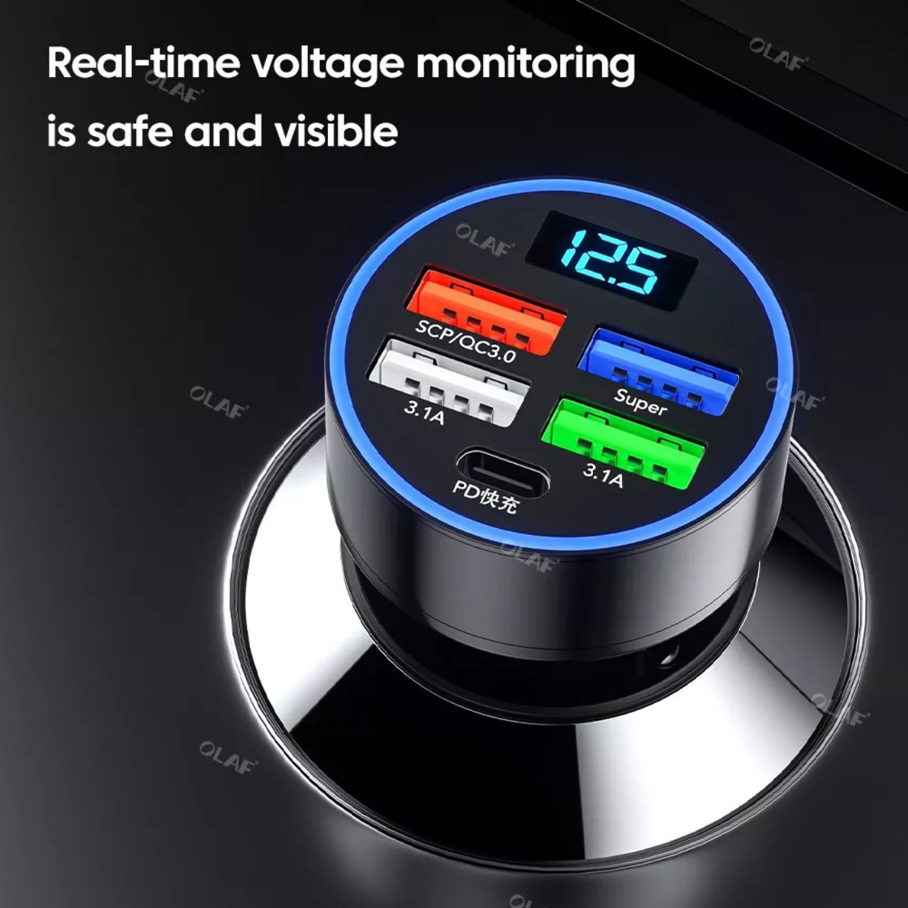 Tẩu Sạc nhanh điện thoại trên ô tô QC3.0+PD có báo vôn 12V-24v 150W Thông Minh Tự Điều Chỉnh Dòng Sạc