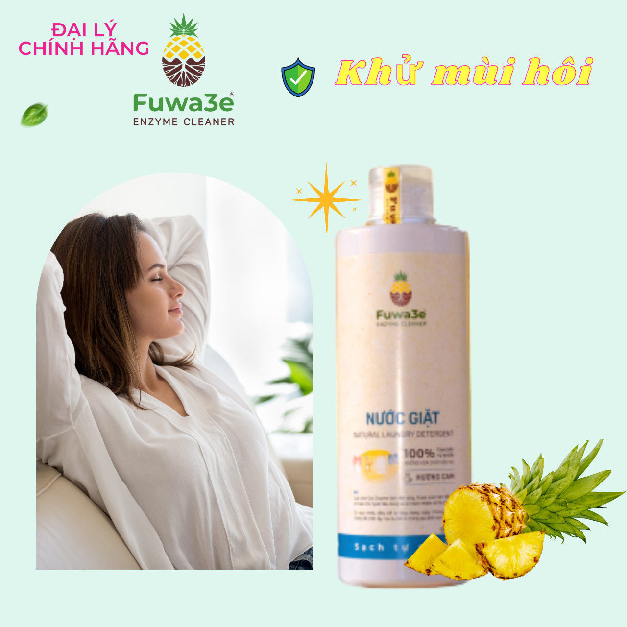 Nước giặt hữu cơ Fuwa3e organic sinh học 500ml giặt quần áo đồ lót, an toàn cho em bé