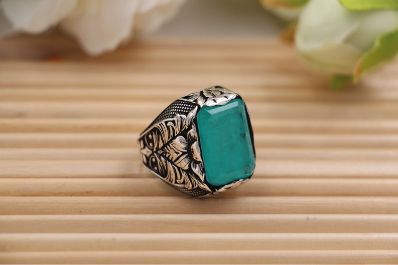 Nhẫn nam đính đá Aquamarine doublet - Turkish Handcrafted