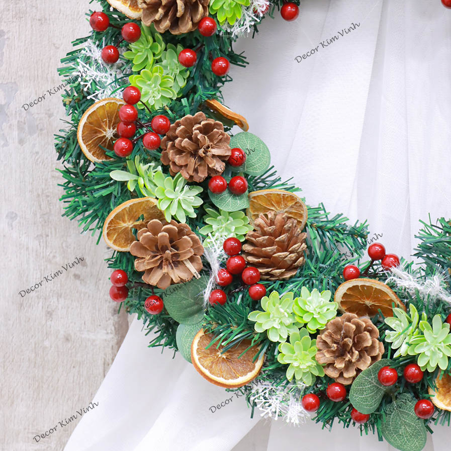 Vòng Tròn Nến Giáng Sinh DN129 Kèm Nến Vòng Nến Lát Cam Trang Trí Noel Vintage Lãng Mạn