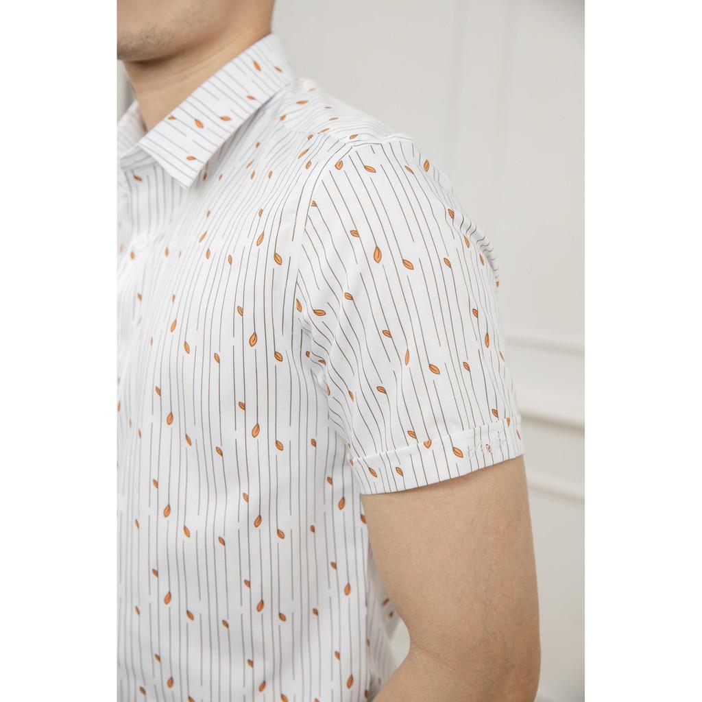 Áo sơ mi ngắn tay nam Aristino ASS003S1 form dáng slim fit ôm sát - Trắng in họa tiết lá