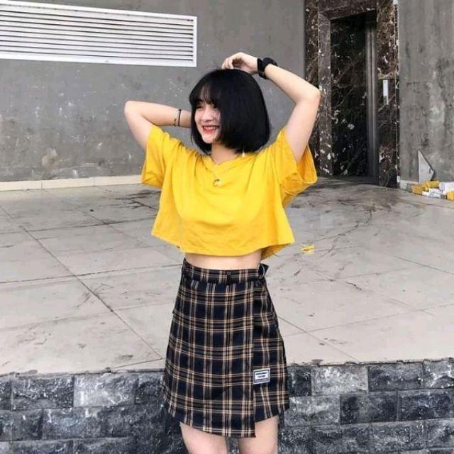 Áo thun croptop form rộng cổ tim
